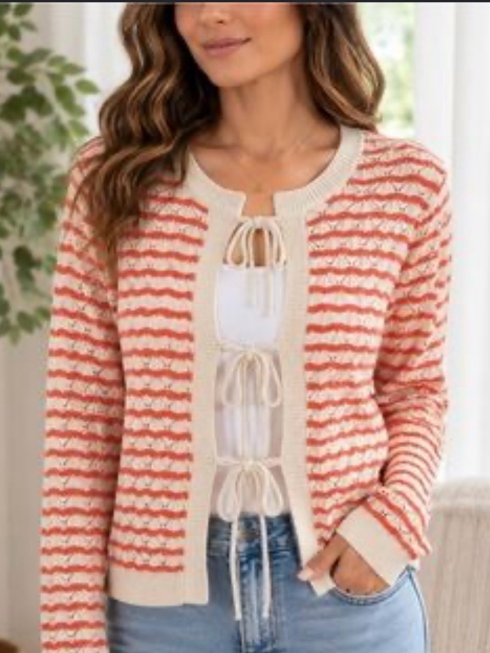 Willow & Wind Striped Tie Front Cotton Cardigan Size Large